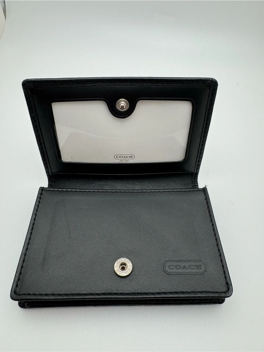 Vintage Coach Black Signature Jacquard Snap ID Card Case White Stitch Y2K Wallet